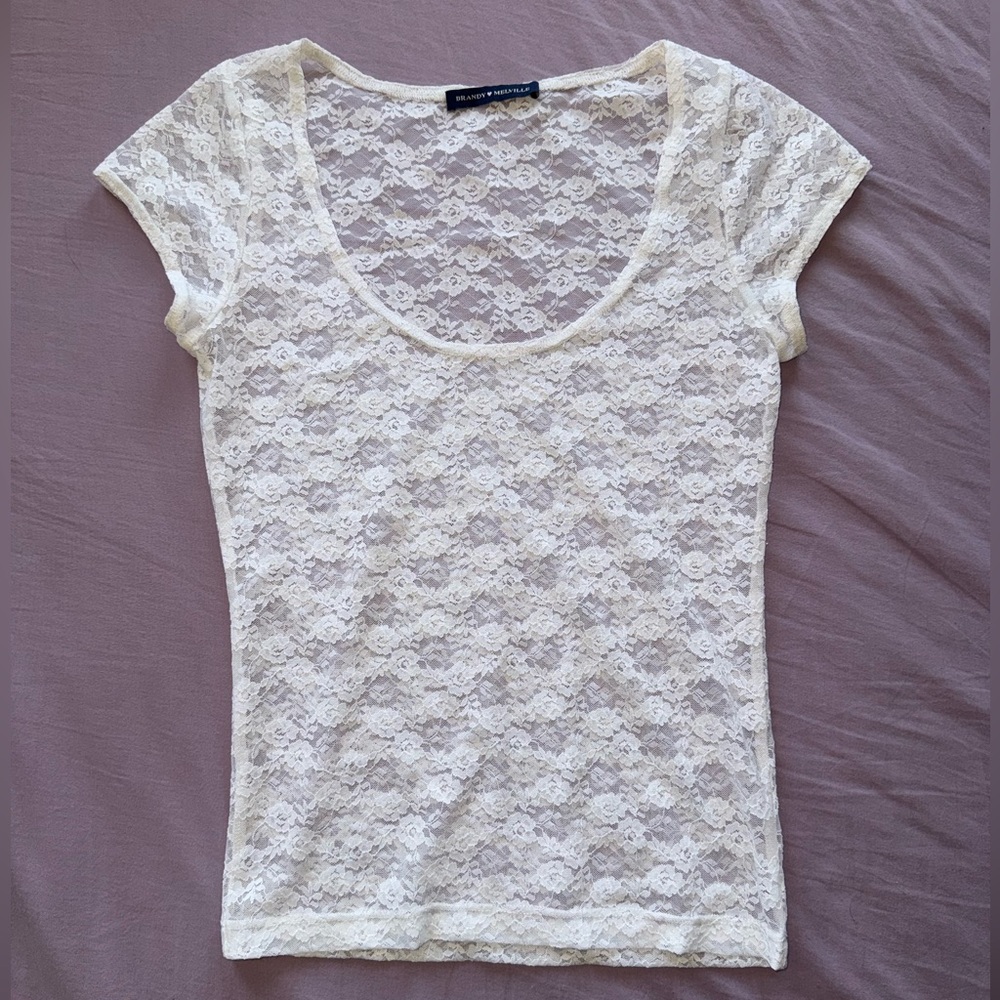 brandy melville lotti lace top white